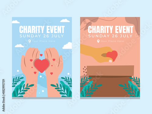 Charity Donation Poster Template Flat Background Vector Illustration