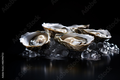 a group of oysters on ice photo