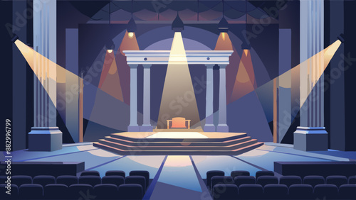 illustration of a stage with spotlight stage with curtains stage with red curtains and spotlights Theater stage light background with spotlight illuminated the stage.. Empty stage with bright colors b