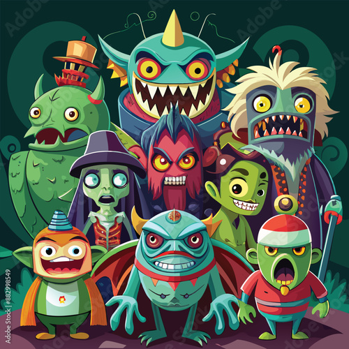 Unique and imaginative monsters and ghouls with various shapes and features.