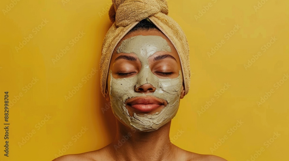 Facial mask with clay on yellow background Facial mask with clay on yellow background