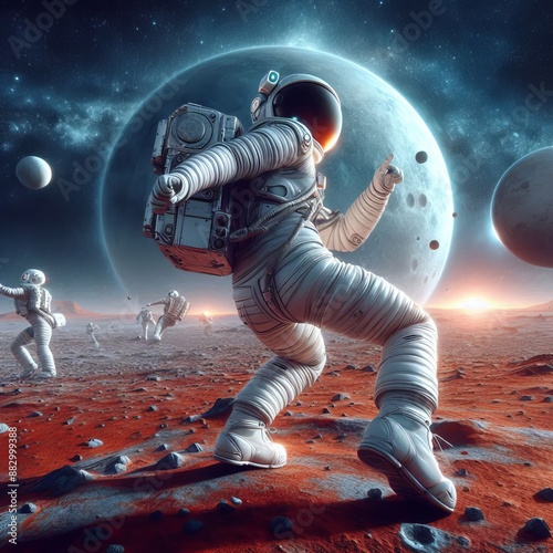 astronaut dancing in space