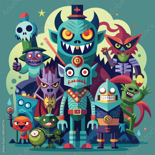 Unique and imaginative monsters and ghouls with various shapes and features.