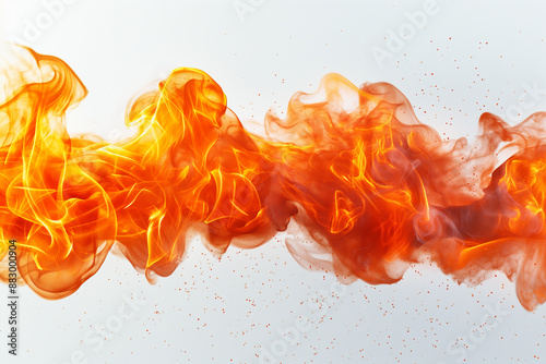 flames streaking to the right isolated on white background