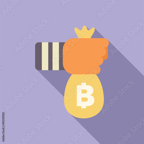 Thief is holding a bag of money with the bitcoin logo on it