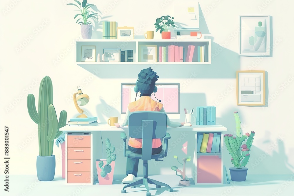 Fototapeta premium digital art of a cute anime girl in her room digital art, painting, anime, art, Graphics, backgrounds, anime characters, anime wallpapers, cartoon, girl, fantasy 