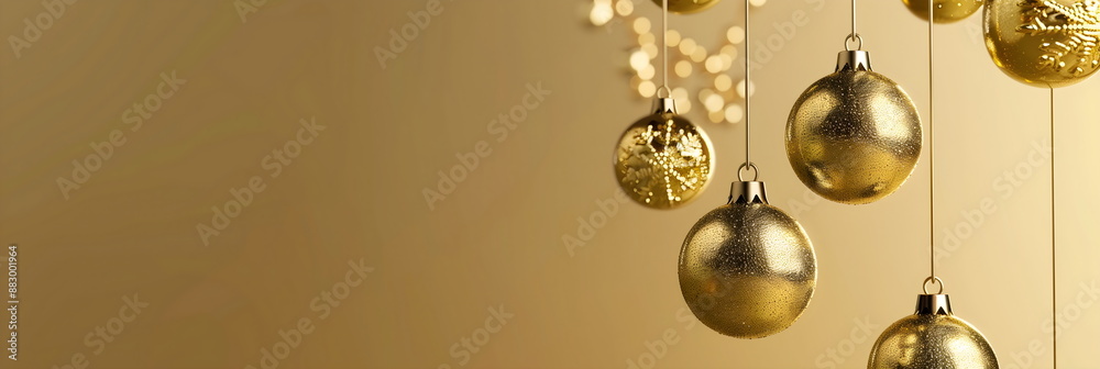 Golden Christmas background, glass balls. Festive green New Year background for poster, cards, Christmas decor Golden Christmas background, glass balls. Festive green New Year background for poster, cards, Christmas decor