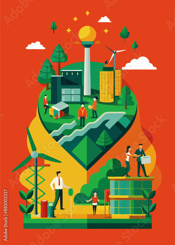 people in the city sustainable environmental friendly goal development green business strategy global net zero carbon neutral target emission reduction