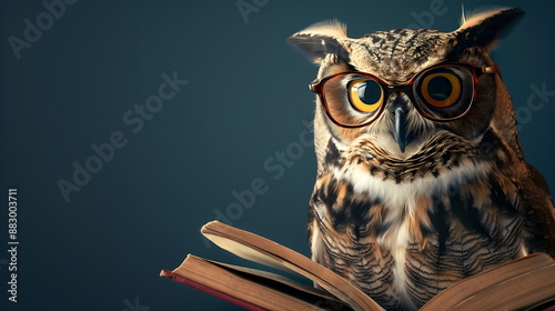 Wallpaper Mural 3D illustration of a scientist owl sitting on a stack of books on a blue background, banner for college or school education. space for text Torontodigital.ca