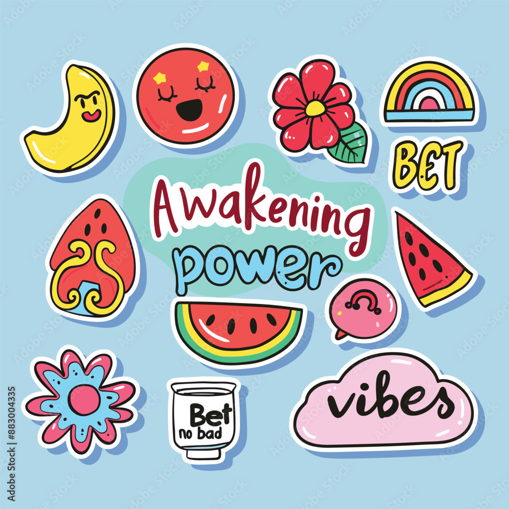 Cute Hand Drawn Stickers Set with Words Cute Hand Drawn Stickers Set with Words