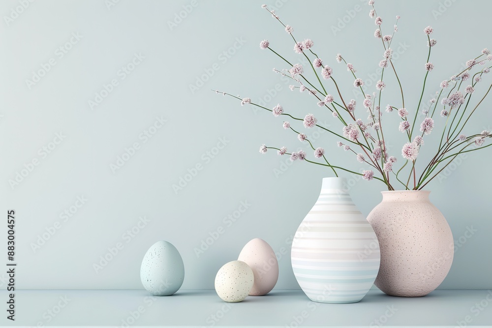 Easter eggs on green plate on pink background. Top view, flat lay.
Easter eggs on green plate on pink background. Top view, flat lay.