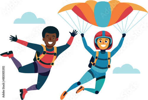 Friends paragliding high in the sky