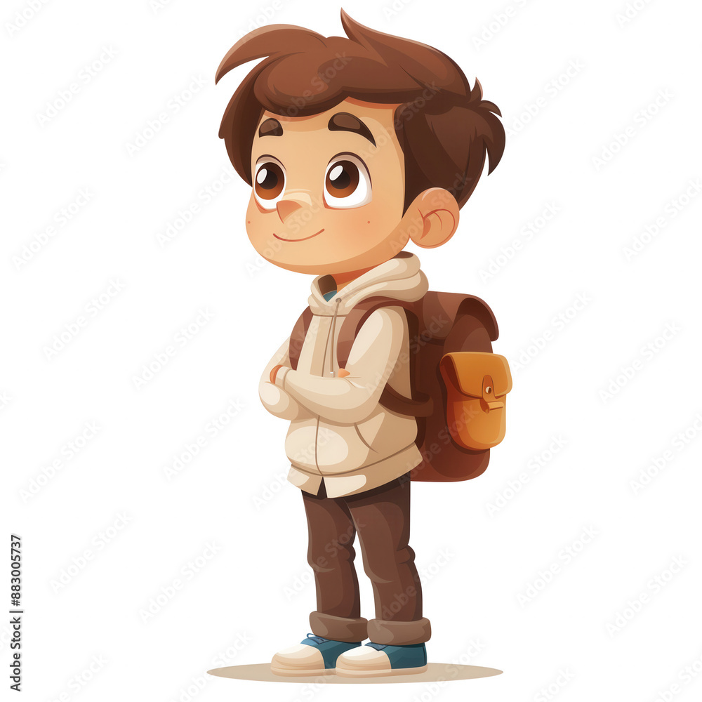 Cute Cartoon Boy with Backpack Ready for Adventure Cute Cartoon Boy with Backpack Ready for Adventure