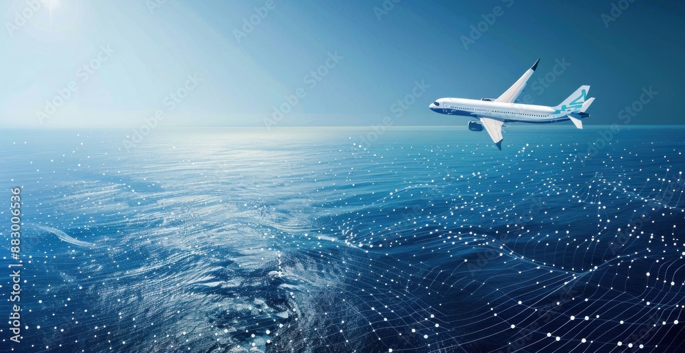 Fototapeta premium Airplane Flying Over Abstract Ocean