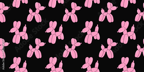 Balloon dog seamless pattern. Inflatable poodle. Colorful glossy decorative rubber toy. Birthday celebration party festive y2k decor textile, wrapping paper, wallpaper design. Print for fabric vector