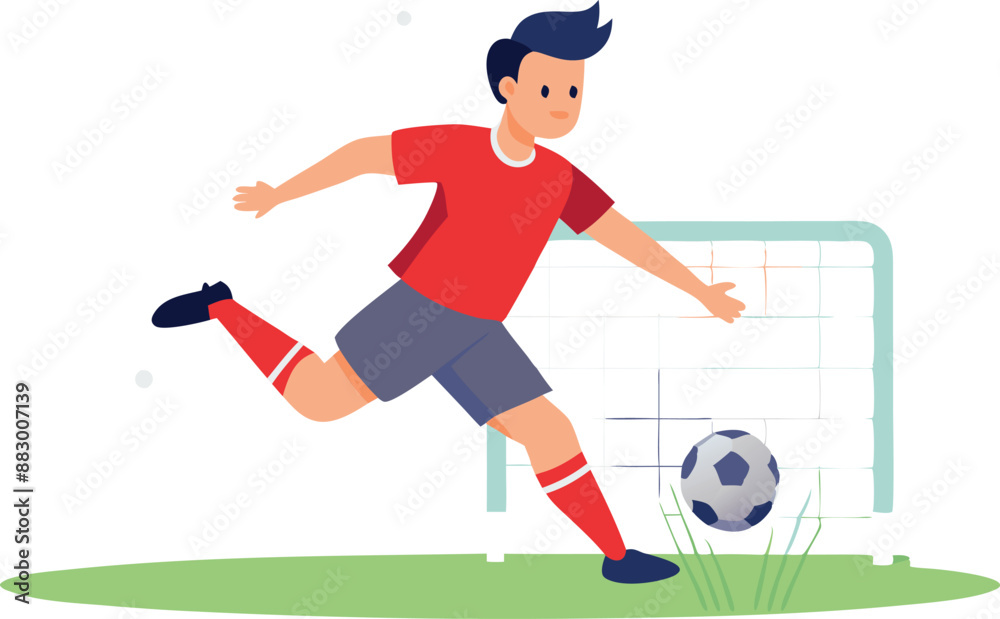 Fototapeta premium Boy playing soccer on a field