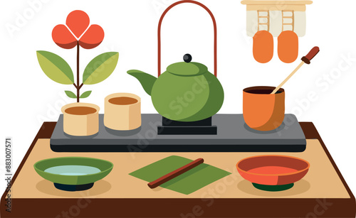 Traditional Japanese tea set arrangement