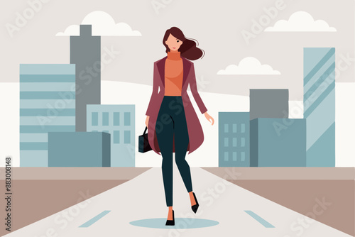 Woman confidently walking in a city street