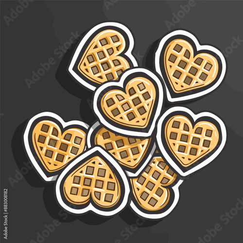 Heart-shaped waffles, cute cartoon illustration for breakfast or dessert