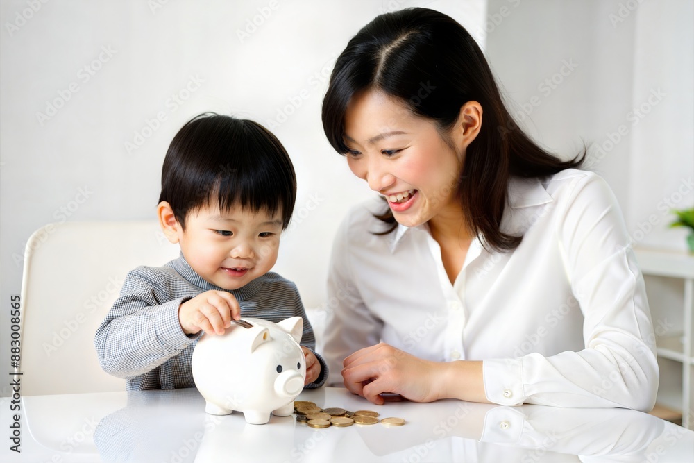 Asian Child and Mom Saving Money Together
Asian Child and Mom Saving Money Together