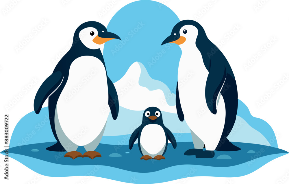Obraz premium Penguin family standing on ice