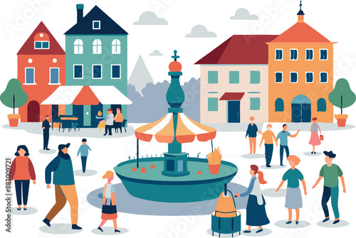 People enjoying a day at the town square