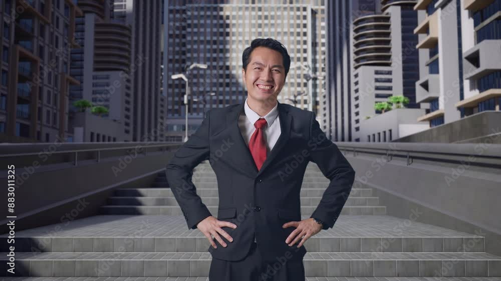 An Asian Business Man Warmly Smiling In City An Asian Business Man Warmly Smiling In City