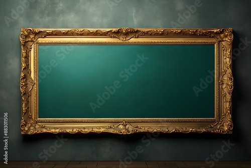 Antique gold picture frame on white background. 3d illustration.
