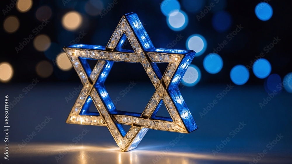 Glowing Star of David among the garlands. Hanukkah concept Glowing Star of David among the garlands. Hanukkah concept