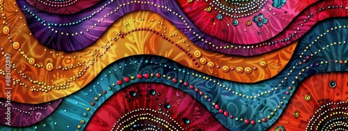 Abstract colorful trendy background with bandhani textile patterns.