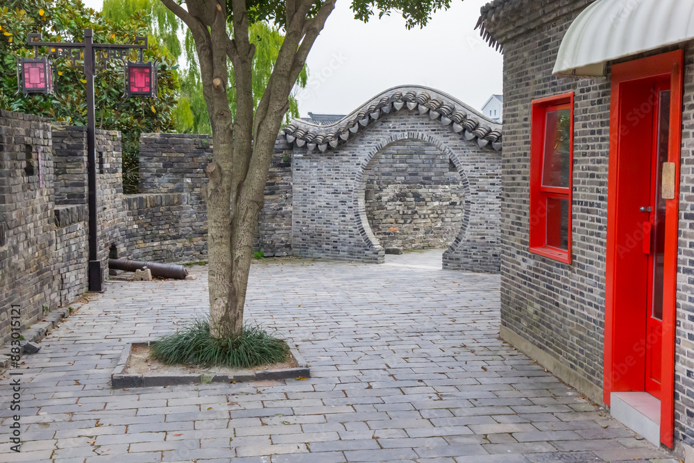 Round gate on the city wall of Panmen scenic area in Suzhou, China