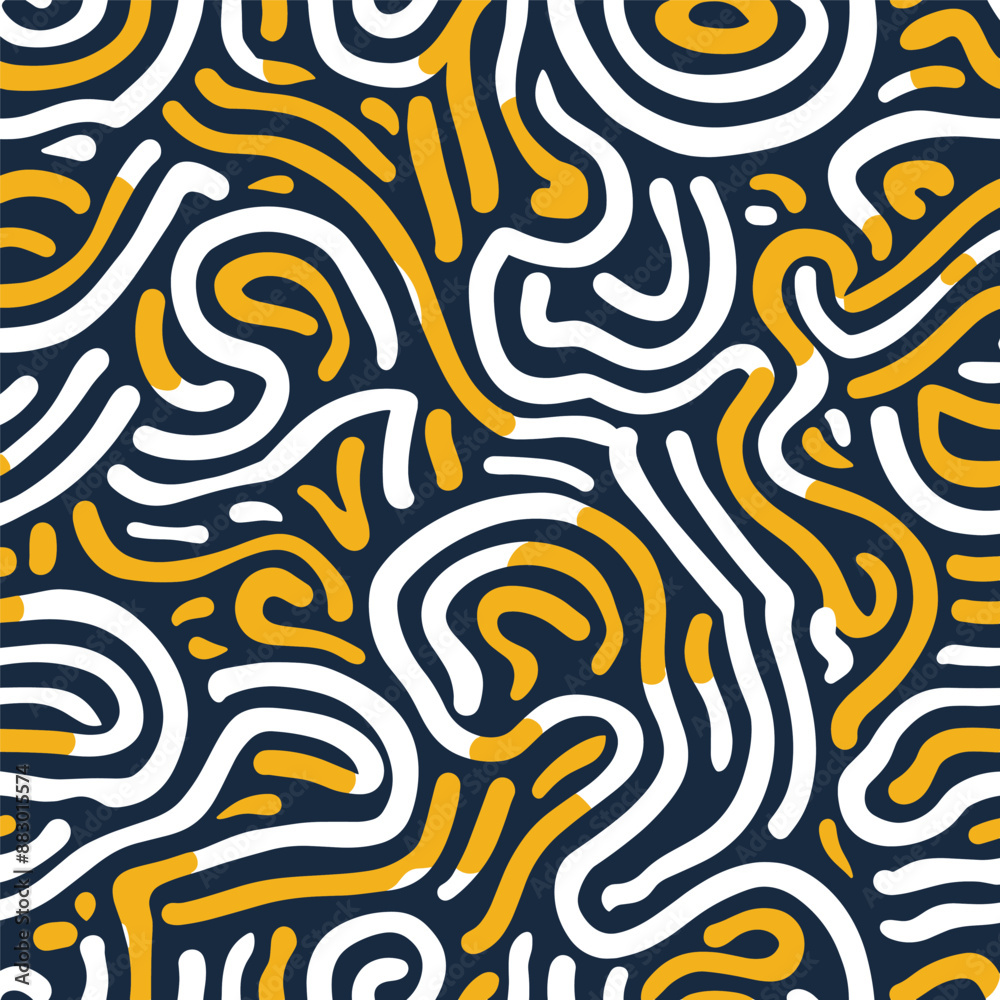 Obraz premium Abstract Seamless Pattern with Yellow and White Lines on Navy Blue Background