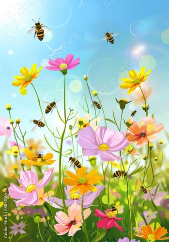 Spring Symphony: Bees Blooms Banner