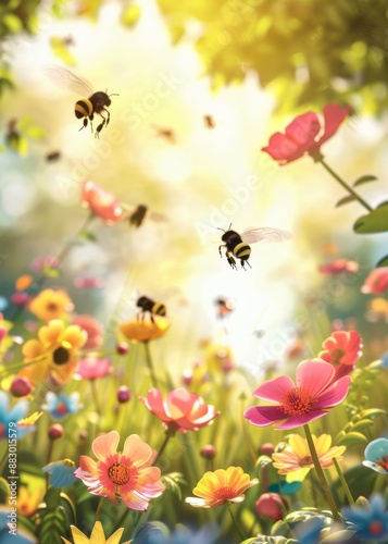 Spring Symphony: Bees Blooms Banner