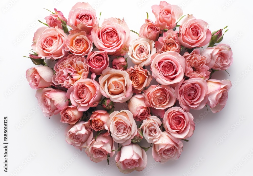 Heart made of pink roses isolated on white background Heart made of pink roses isolated on white background