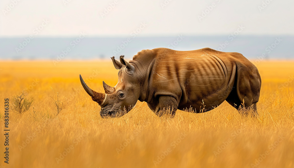 Obraz premium Africa Rhinos, Rhinoceros in African savannas, Nature Wallpaper Background with Copy Space
