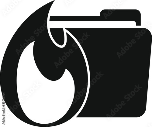 Black silhouette icon of a file folder being consumed by bright flames