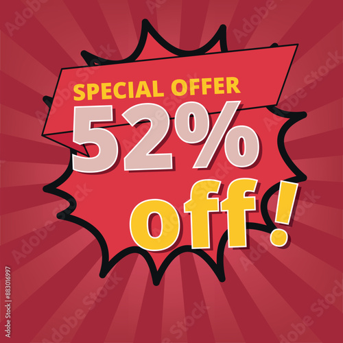 Discount banner with special offer of 52% off, discount banner for business and graphic resources.
