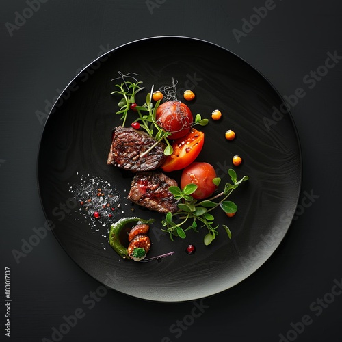 food plate gourmet black dark elegant exclusive modern meal simple restaurant