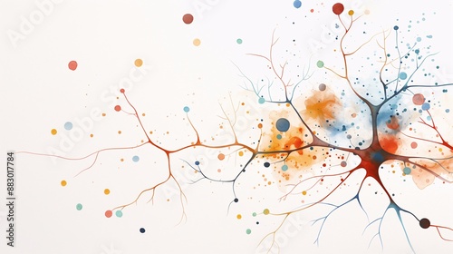 Hand-drawn schematic of the nervous system, with detailed nerve pathways, watercolor style, on a white background