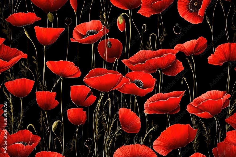 Obraz premium Red poppies on black background..