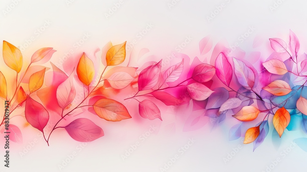 Vibrant watercolor leaves in a gradient of autumn colors, creating a soft and dreamy visual effect on a light background. Vibrant watercolor leaves in a gradient of autumn colors, creating a soft and dreamy visual effect on a light background.