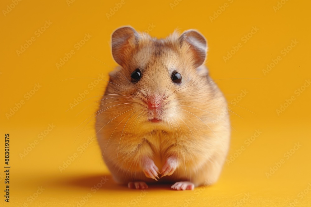 Domestic hamster on an orange background. A small fluffy hamster on bright yellow background. Rodent. Pet. Domestic hamster on an orange background. A small fluffy hamster on bright yellow background. Rodent. Pet.