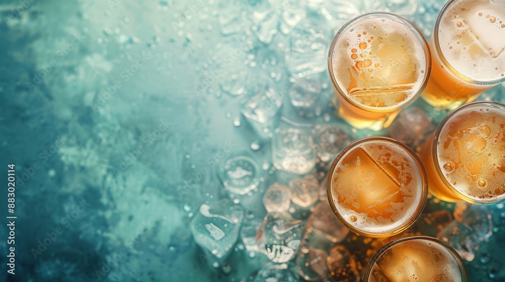 ice cold beer's background with copy space for text, top view. ice cold beer's background with copy space for text, top view.