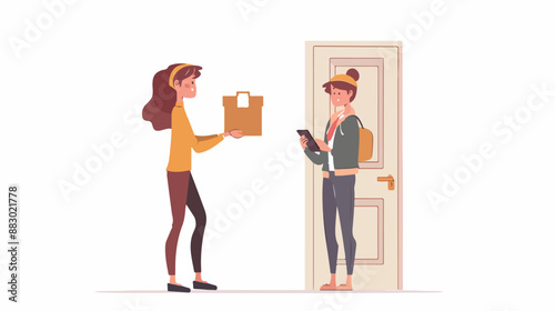 Safe Delivery at Coronavirus Pandemic. Courier Female Character