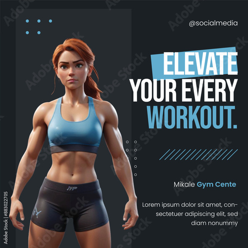 Gym & fitness flat vector post design 