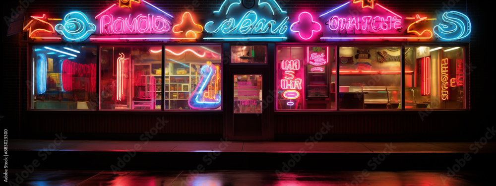 Vibrant Neon Sign Storefront Night Scene Vibrant Neon Sign Storefront Night Scene