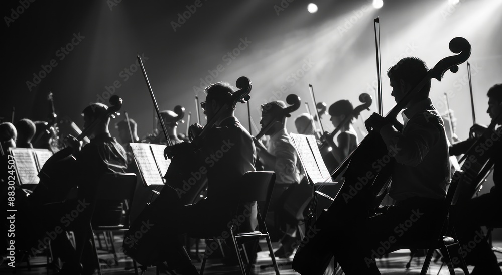 Fototapeta premium Cello Ensemble in Dramatic Black and White