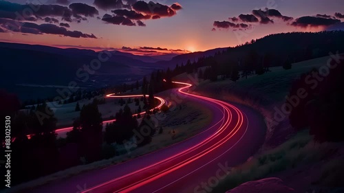 Wallpaper Mural The scenic byway comes alive at night with colorful light trails illuminating the surrounding forests and valleys. Torontodigital.ca