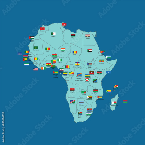 African map with flags flat design stock vector